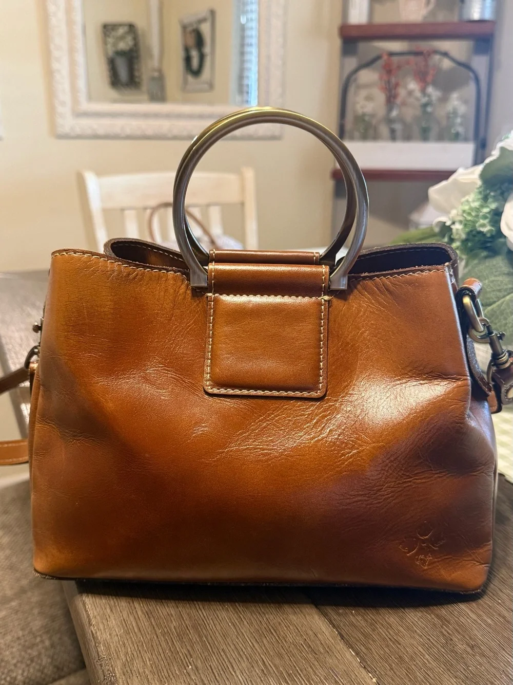 Patricia Nash Empoli Full Grain Leather Satchel with Metal Ring Handles